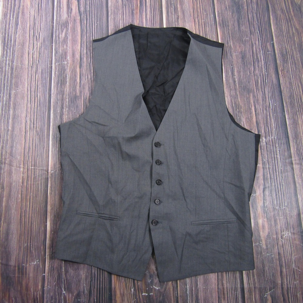 Suit Vest Mens L Gray Solid 3 Piece Belted Formal Waistcoat Wedding Business